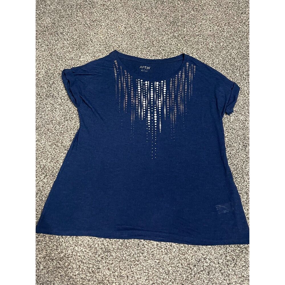 Apt. 9 blue embellished short-sleeve scoop neck top L